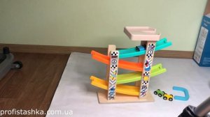 Автотрек Горка Детский Скоростной спуск деревянный Гоночный трек 4 машинки 4 уровней