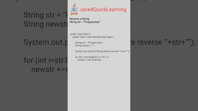 Reverse a String in java || Interview Questions #Java4QuickLearning