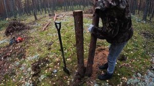 НАЧАЛ СТРОИТЬ ХИЖИНУ в ЛЕСУ! Строю ОДИН, ДОМИК в ЛЕСУ 1 ДЕНЬ СТРОЙКИ