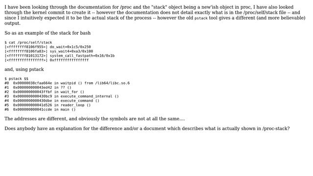Unix & Linux: What is the difference between /proc/self/stack and output from pstack? смотреть онлайн