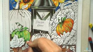 #Coloring in 'Autumn Scenes' with #Inktense. Lamp and pumpkins. Part 2 / Раскраска-антистресс