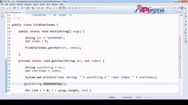 2 Write a Java program to get the character at the given index within the String смотреть онлайн