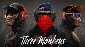 КАРТИНА ТРИ ОБЕЗЬЯНЫ  в кепках | Three monkeys