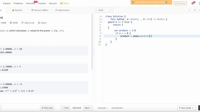 Pow(x, n) - Leetcode | Swift | DS/Algo