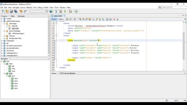 Servlets getParameterValues() Example in Netbeans 8.2 in Windows 10 смотреть онлайн