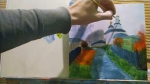 Как рисовать храм|как нарисовать село и церковь #живопись #art #уроки #арт