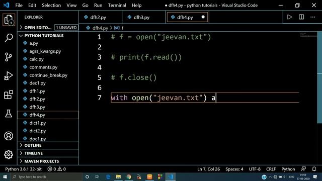 With block in Python #62 | with open Python | Python Tutorials for Absolute Beginners| Jeevan Upret