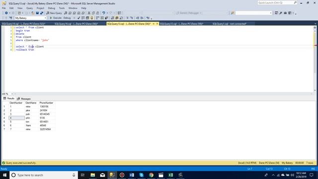 How to use begin tran and rollback tran in SQL server manager