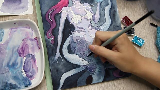 РИСУЮ 3 ЦВЕТАМИ В АКВАРЕЛИ! Индиго, Кобальт Бирюзовый, Маджента | Rosa Gallery смотреть онлайн