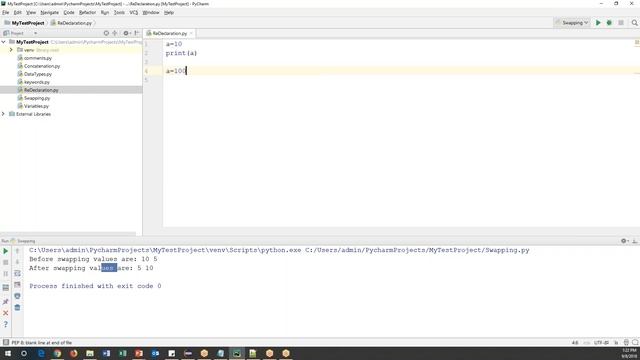 Python Tutorial 5 - Swap, Re-Declare And  Delete variables in Python