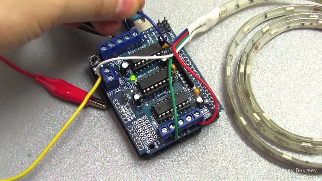 Подключаем RGB светодиодную ленту к Arduino при помощи motor shield