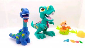 Голодный динозавр Т-Rex малыш Бронтозаврик Плей До Play Doh Dino crew
