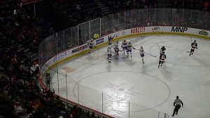 Laval Rocket's Joe Vrbetic makes great save and doesn't realize it vs. Belleville's Brennan Saulnie