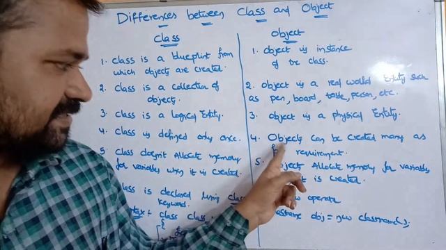Differences between class and object in java
