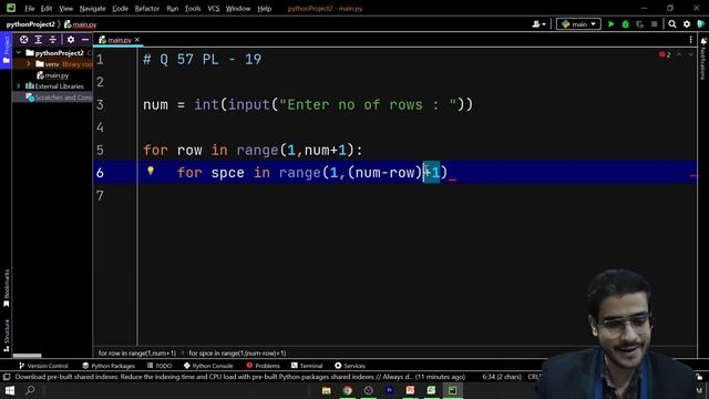 Star Patterns Python Program #25 | pyramid star pattern | Star Patterns python playlist