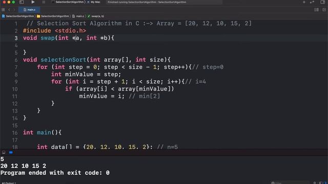 Selection Sort Algorithm in C