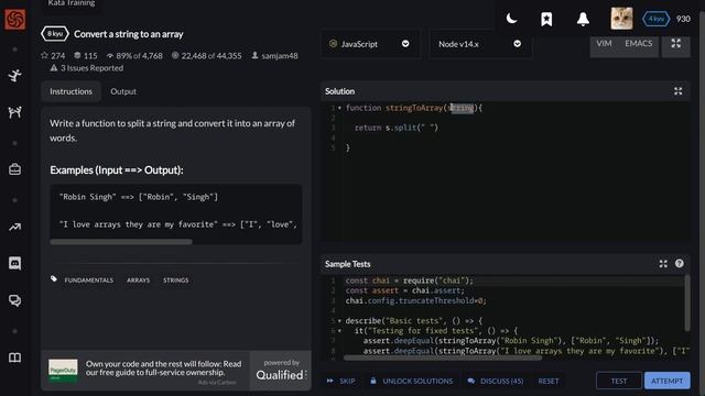 Codewars Convert a string to an array смотреть онлайн