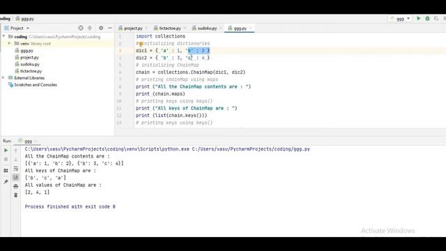 Intermediate python tutorial in TELUGU/Python Chainmap from collection module/Chainmap in python