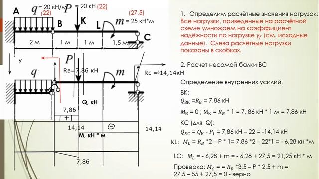Балка с промежуточным шарниром + поверочный расчёт смотреть онлайн