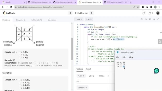 #15 Matrix Diagonal Sum || 2D-Arrays || Arrays || LeetCode Problem Solution || Vishal Thakur смотреть онлайн