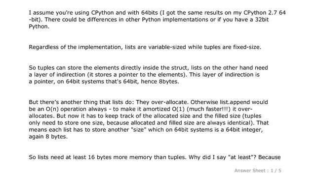 PYTHON : Why do tuples take less space in memory than lists ...