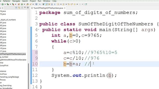 Java Logical Program : Sum of the Digits of Any Number