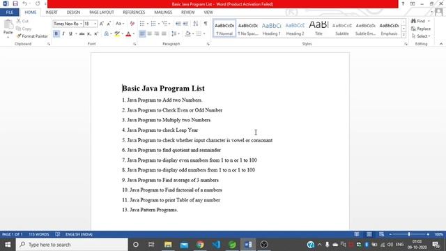 Java Basic Programs List