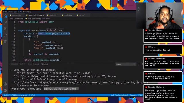 Live de Python 148 - Criando aplicações web assíncronas com Starlette com Marcus Pereira
