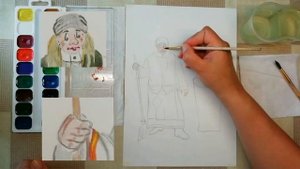 Как нарисовать Бабу-Ягу акварелью