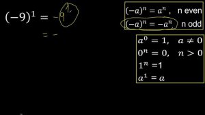 minus 9 exponent 1 , -9 power 1 , negative number with parentheses with positive exponent