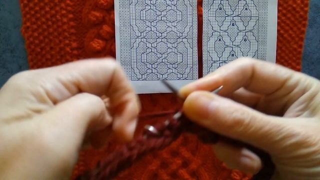 МК по вязанию подушки с кельтским узором и шишечками/Начало вязания/Вяжем дополнительный ряд и 1-6.