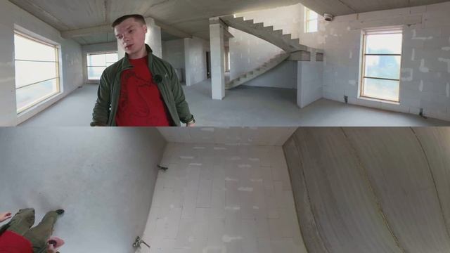 Дом из газобетона 173 м2 на УШП, II этап - коробка под крышу. Обзор 360° в движении смотреть онлайн