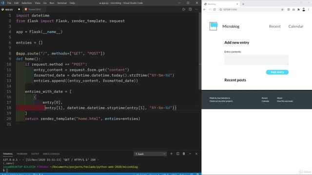 07 - Backend Development with Flask - 011 Formatting dates correctly in our entries