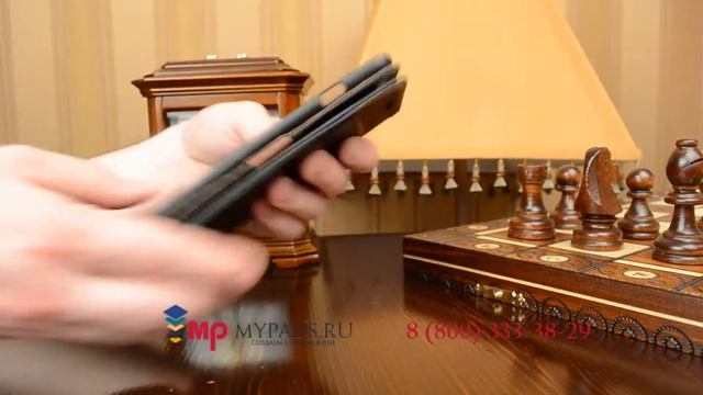 Чехол книжка с визитницей и мульти подставкой для iPhone 6+ Plus черный кожаный смотреть онлайн