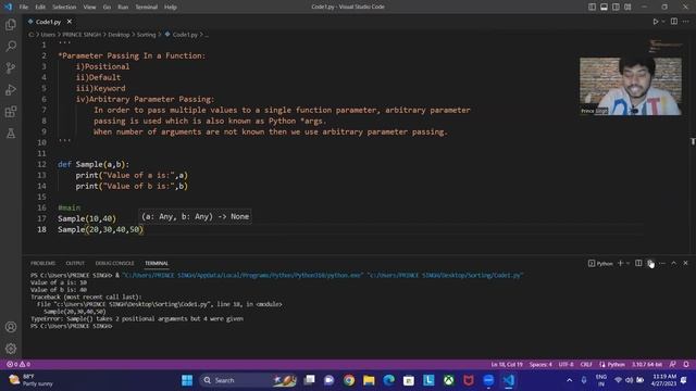 Arbitrary Arguments Passing In Functions | Types of Parameters | Python Tutorials For Beginners