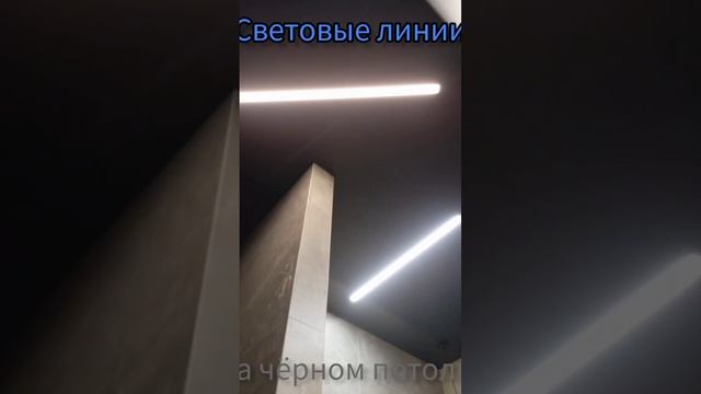 Черный - Парящий натяжной потолок со световыми линиями.