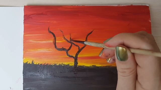 Как научиться рисовать. Закат в Саванне. смотреть онлайн