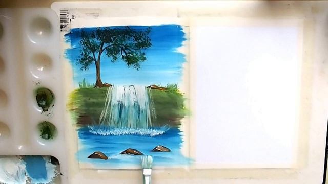 Как нарисовать Водопад. Рисуем водопад гуашью. Пейзаж с водопадом. смотреть онлайн