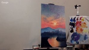 Закат на озере маслом. Татьяна Зубова. Sunset on the river oil painting. Tatiana Zubova