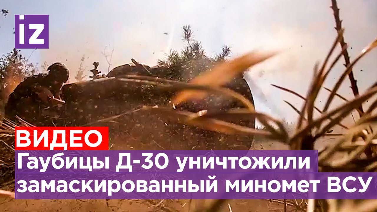 Гаубицы Д-30 уничтожили военную технику и замаскированный миномет украинских боевиков / Известия