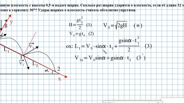 шарик о наклонную плоскость