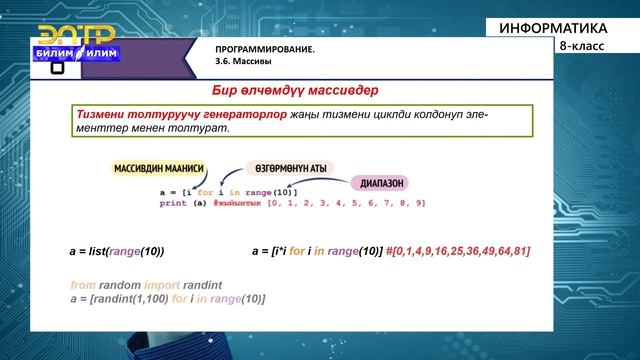 8-класс | Информатика  | Массивдер