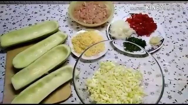 П.П рецепт . Запечённые кабачки с фаршем.