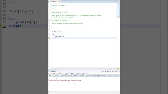 Learning python || as and pass keywords in Python