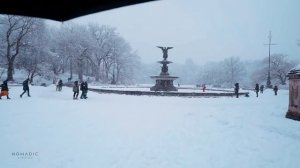 Snowfall in Central Park, New York _ Walking in Central Park in the Winter Snow