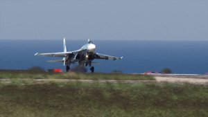 Полеты истребителей Су-27 с аэродрома в Крыму в рамках СКШУ «Кавказ-2016»