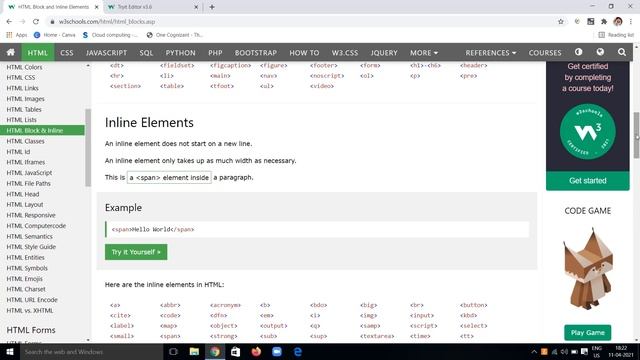 Block and Inline Elements - W3schools HTML Tutorial