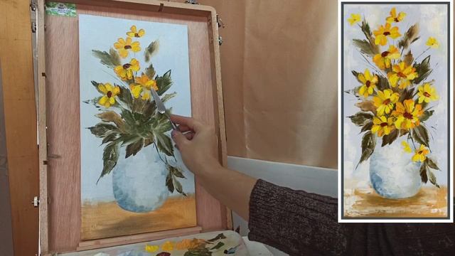 ?Объёмные цветы мастихином/ пишем цветы в вазе/ живопись маслом. Марина Бердник