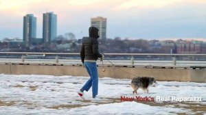 Helena Christensen seen walking her dog in the snow!!