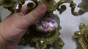 Французские бронзовые подсвечники с фарфоровыми вставками